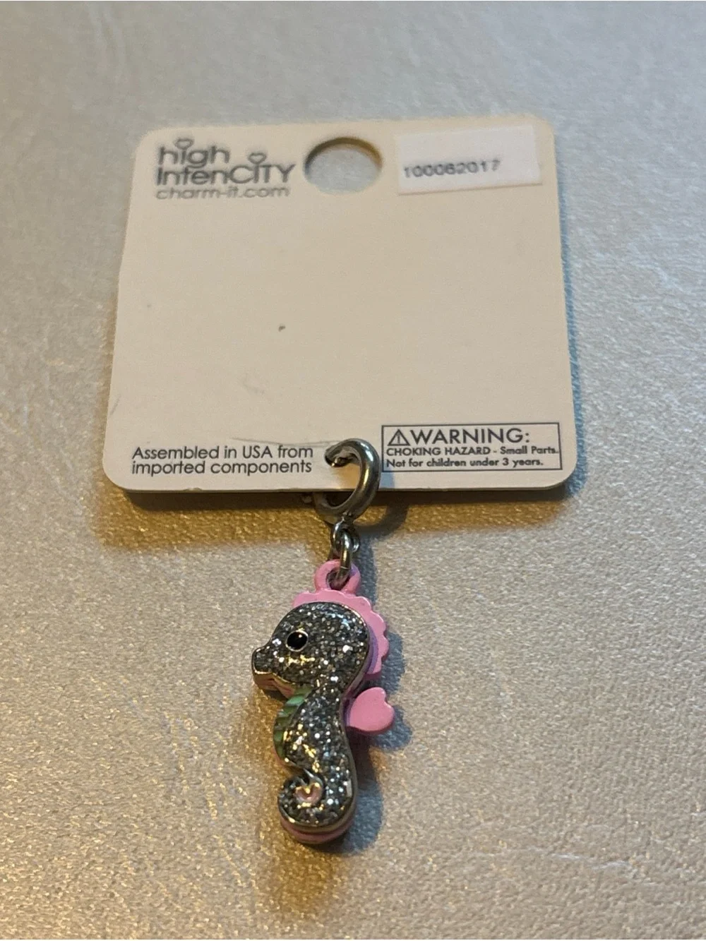 Kids Pink Glitter Seahorse Charm